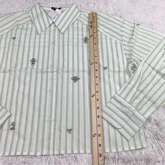 Express Embellished Striped Cropped Boyfriend Portofino Shirt long sleeve - Picture 5 of 12